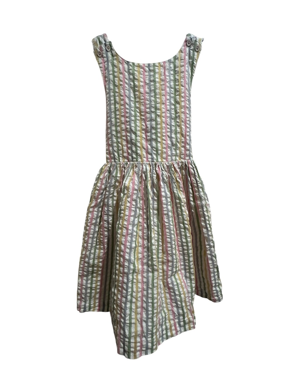 Mini Boden Pastel Stripe Seersucker Dress W/Cross Back Size 9-10Y